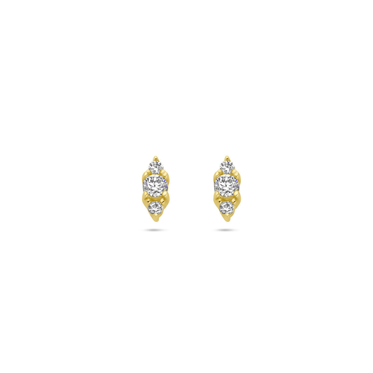 Orecchini in oro giallo 14K con zirconi, design a forma di foglia.