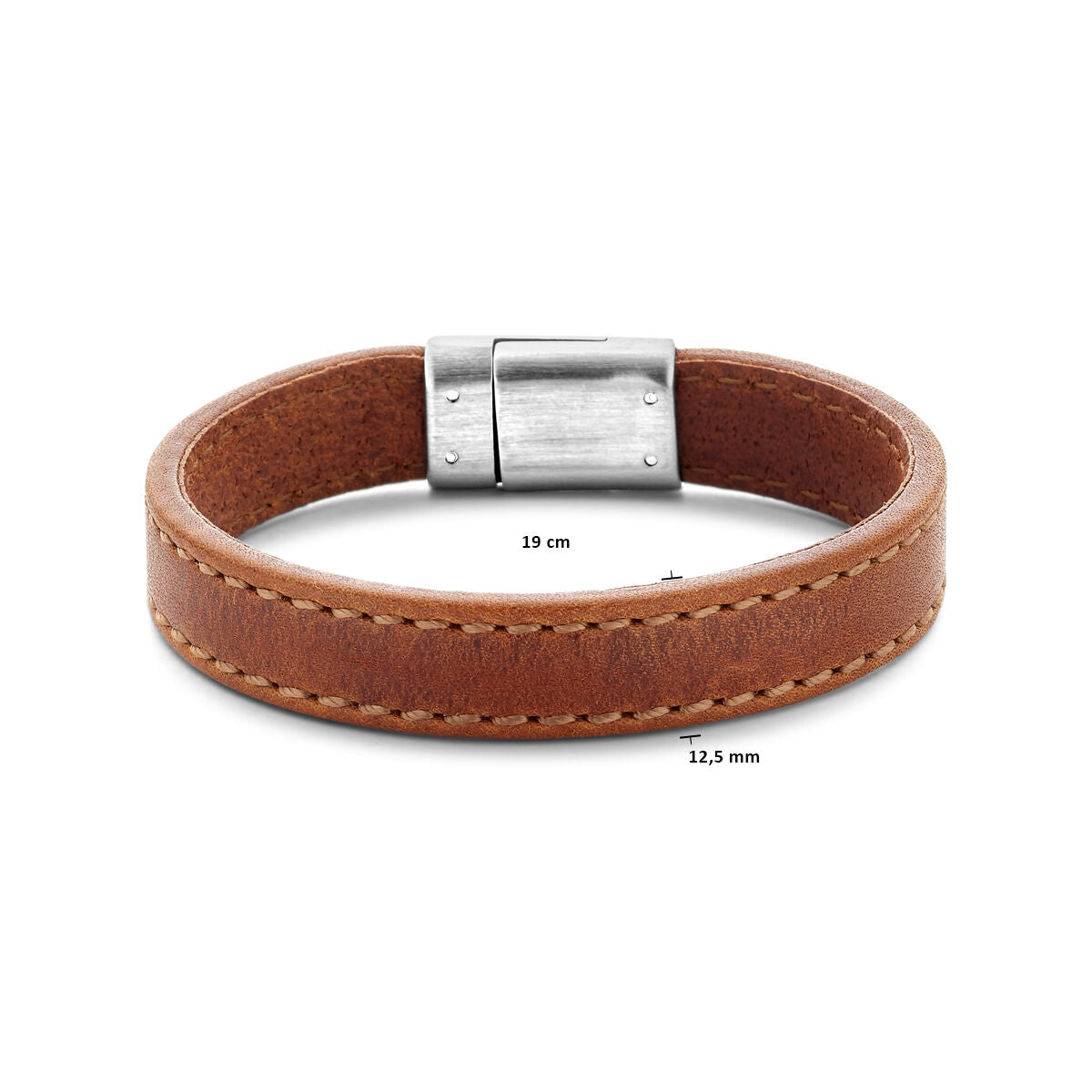 bracciale in pelle marrone 12,5 mm acciaio inossidabile