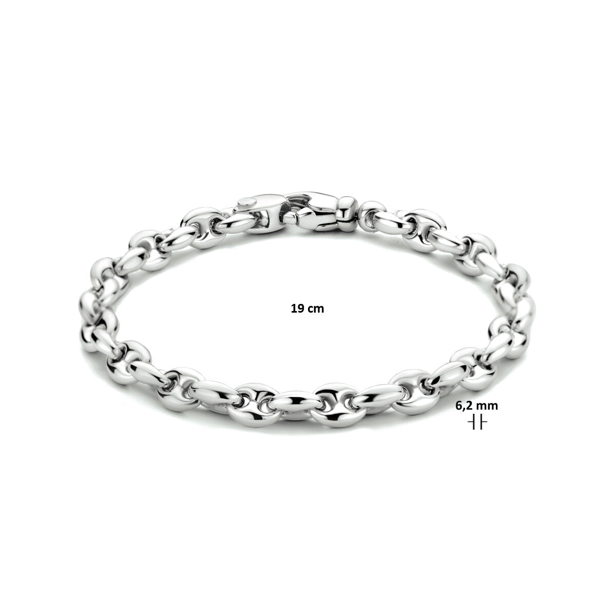 bracciale chicco di caffè 6,2 mm 19 cm argento rodiato