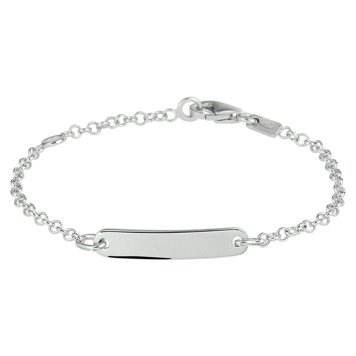 De Van der Kooij Collectie graveerarmband jasseron plaat 4,0 mm zilver gerhodineerd heeft een strak ID plaatje en een veilige karabijnsluiting- een ideaal geboorte cadeau.