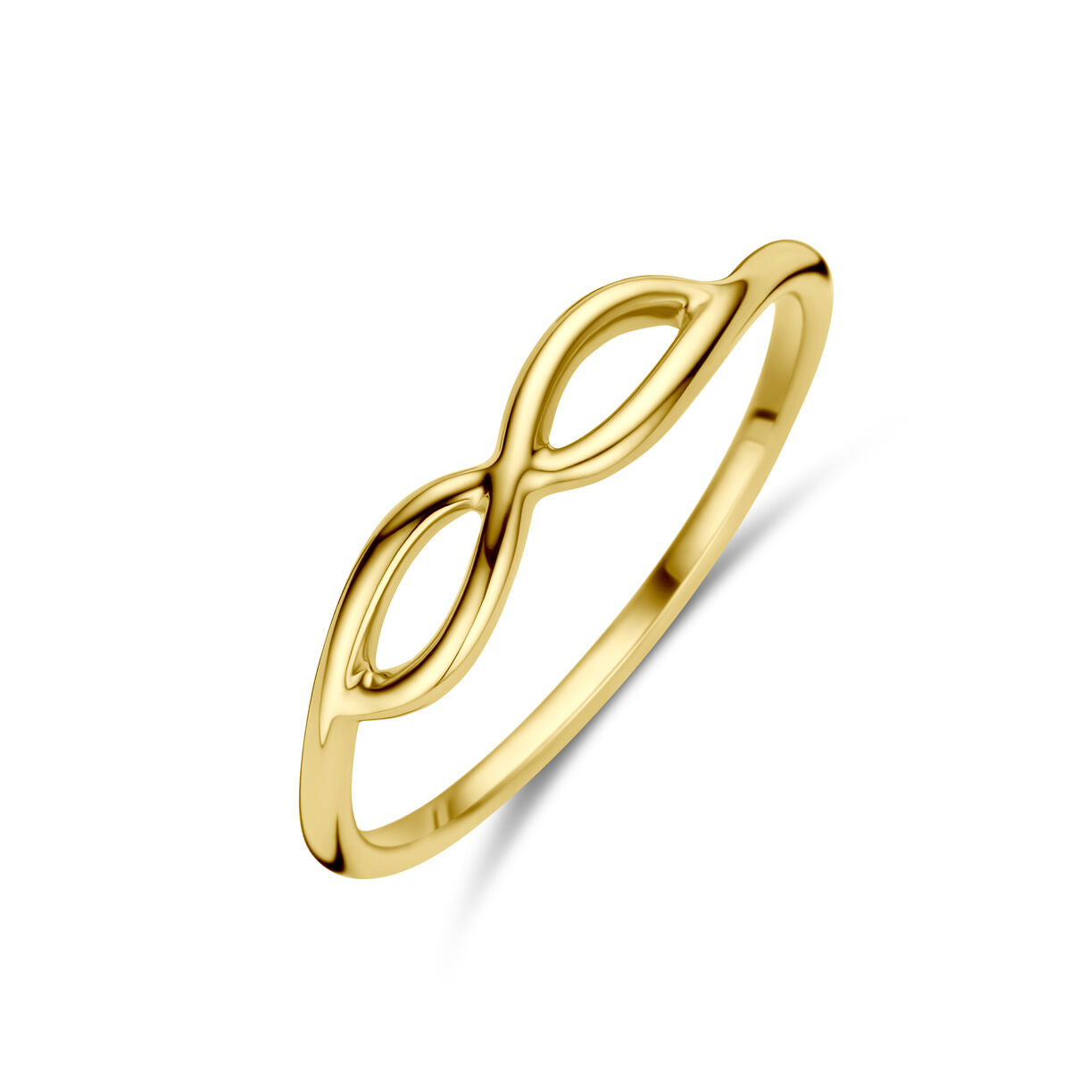 anello infinito in oro giallo 14K con design elegante e linee fluide
