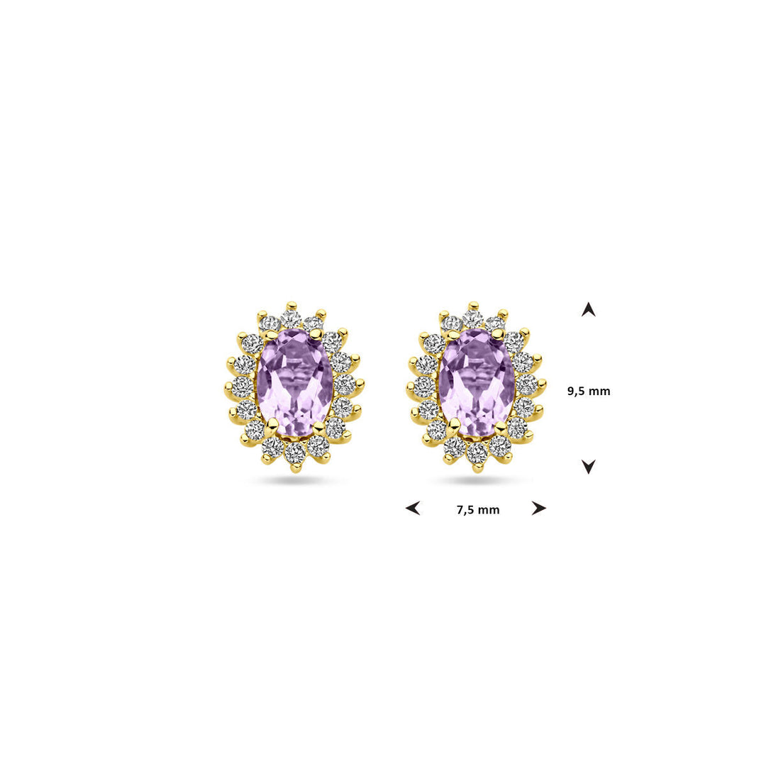 oorknoppen amethist en zirkonia 9,5 mm 14K geelgoud