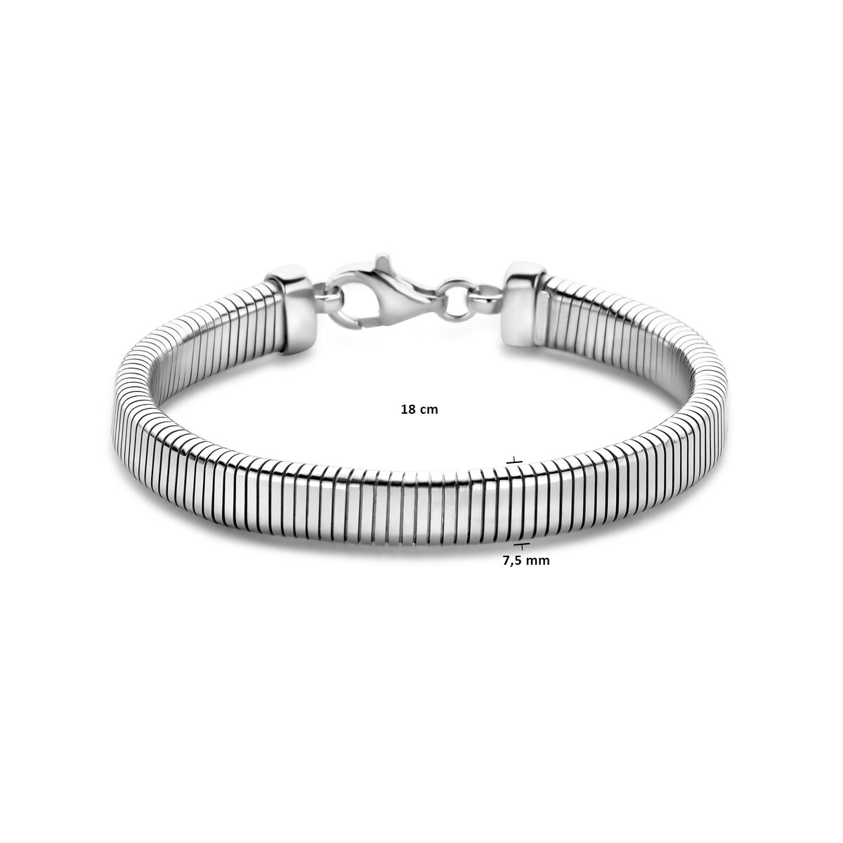 bracciale tubogas 7,6 mm 18 cm argento rodiato