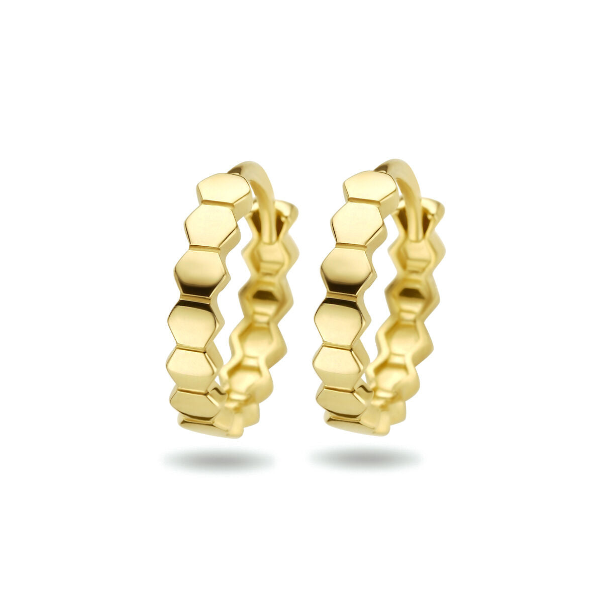 Orecchini alla creola esagonali in oro giallo 14K con finitura lucida.