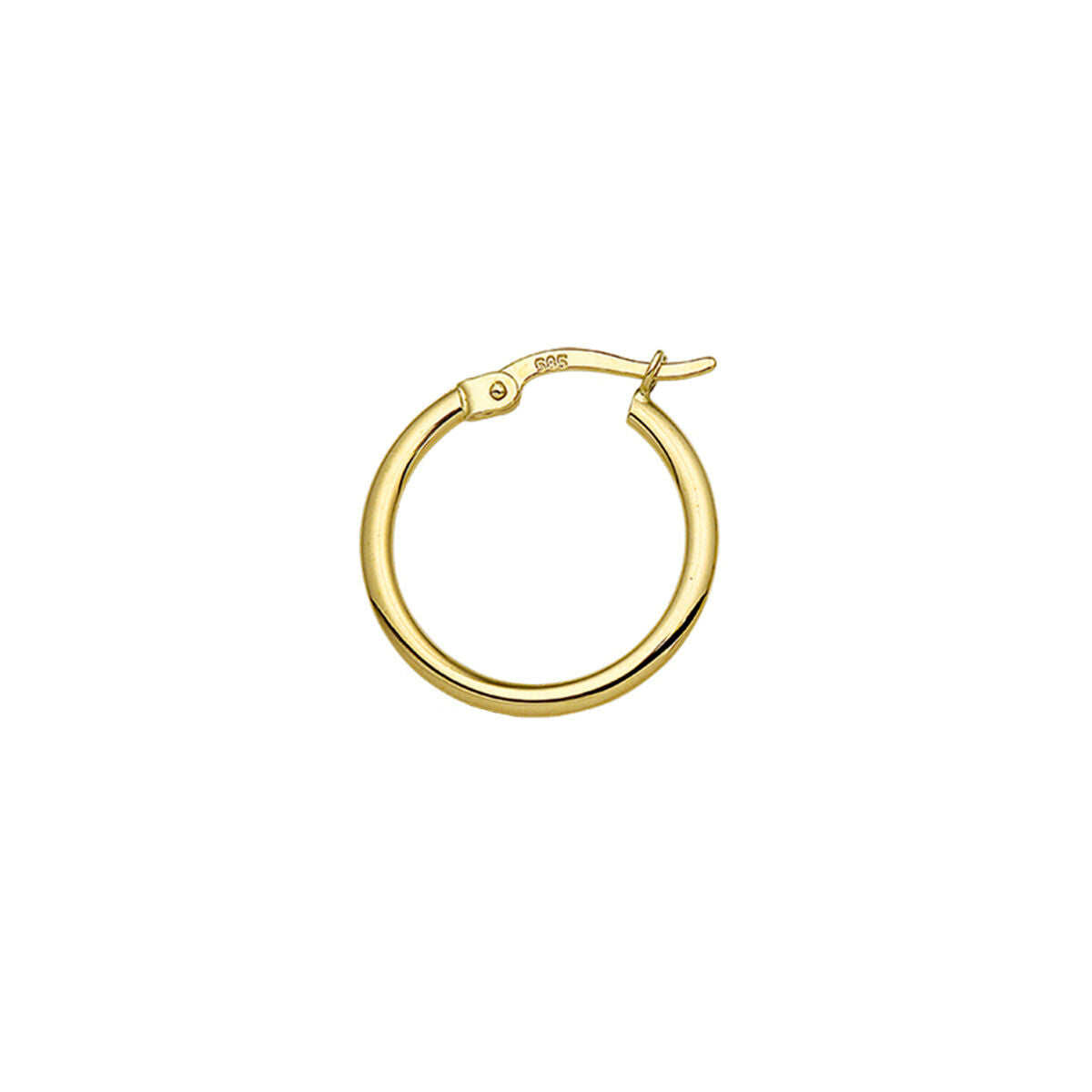 Orecchino in oro giallo 14K, diametro di 19 mm, design semplice e lucido.