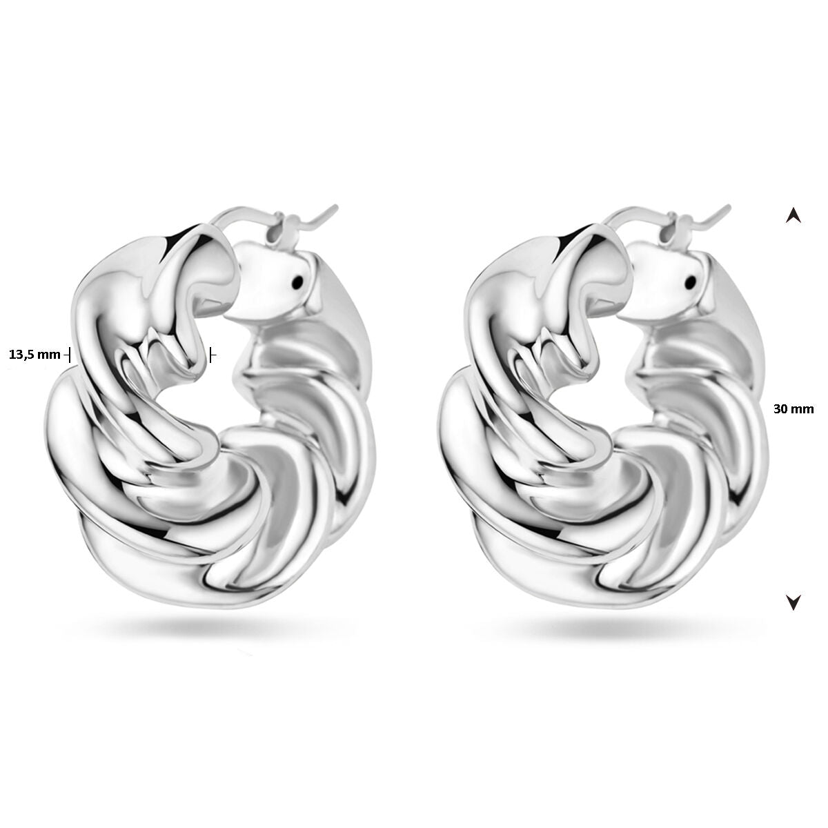 Orecchini a cerchio ritorto 30 mm argento rodiato