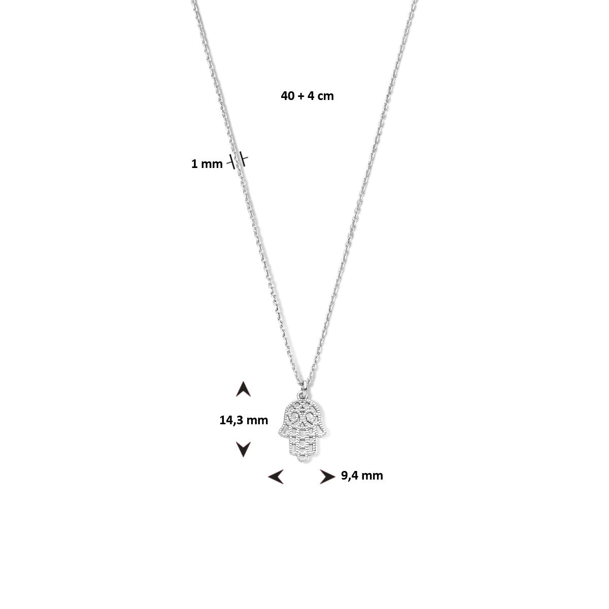 collana mano di Fatima 40 + 4 cm argento rodiato