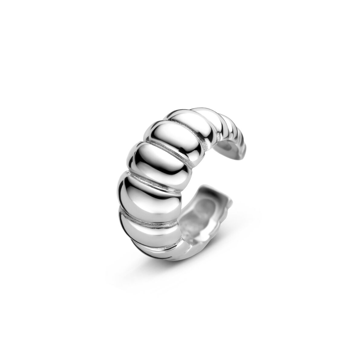 Orecchino cuff in argento, design moderno con dettagli bombati.