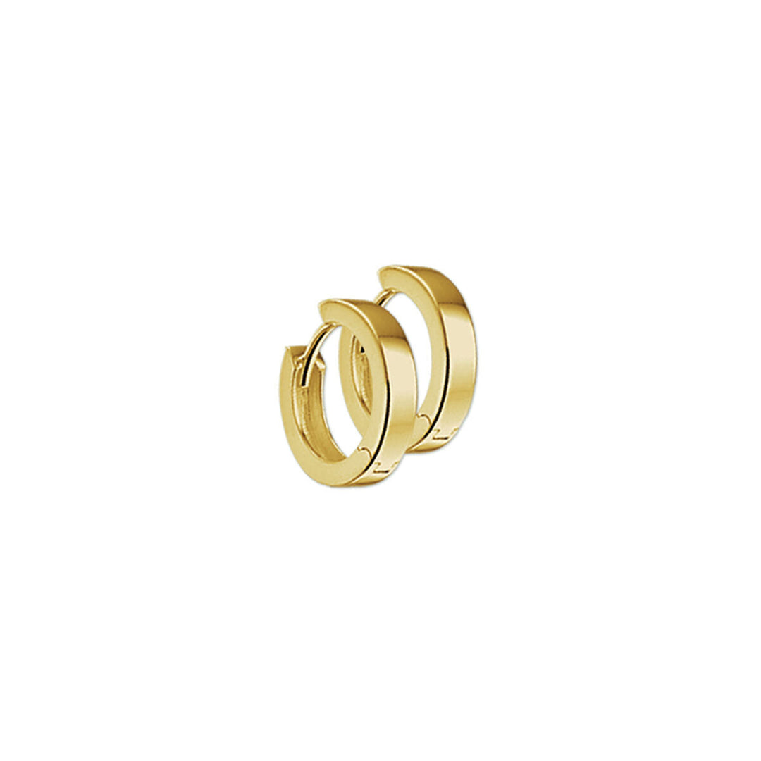 Orecchini alla creola in oro giallo 14K, forma piatta, larghezza 2,5 mm.