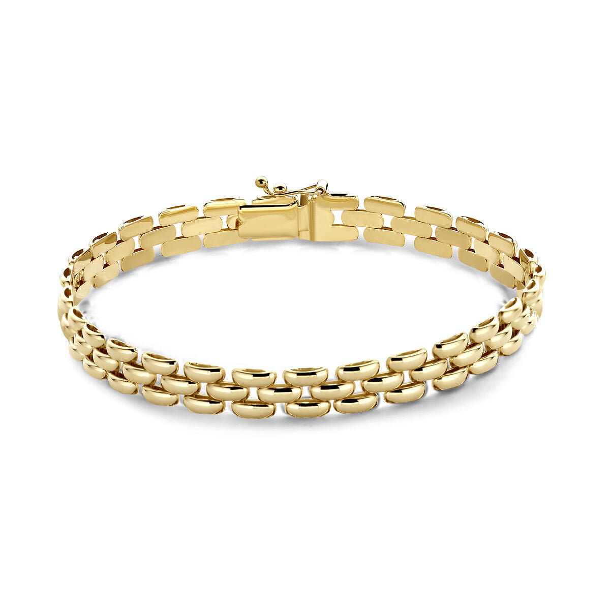 Bracciale in oro giallo 14K con motivo a pantera, design elegante e lucido.