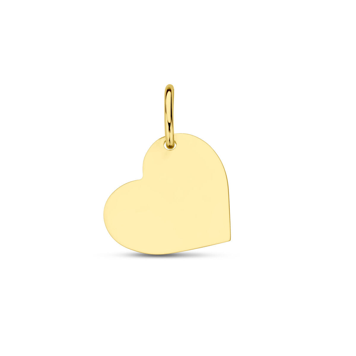 Ciondolo a forma di cuore in oro giallo 14K, superficie liscia e lucida.