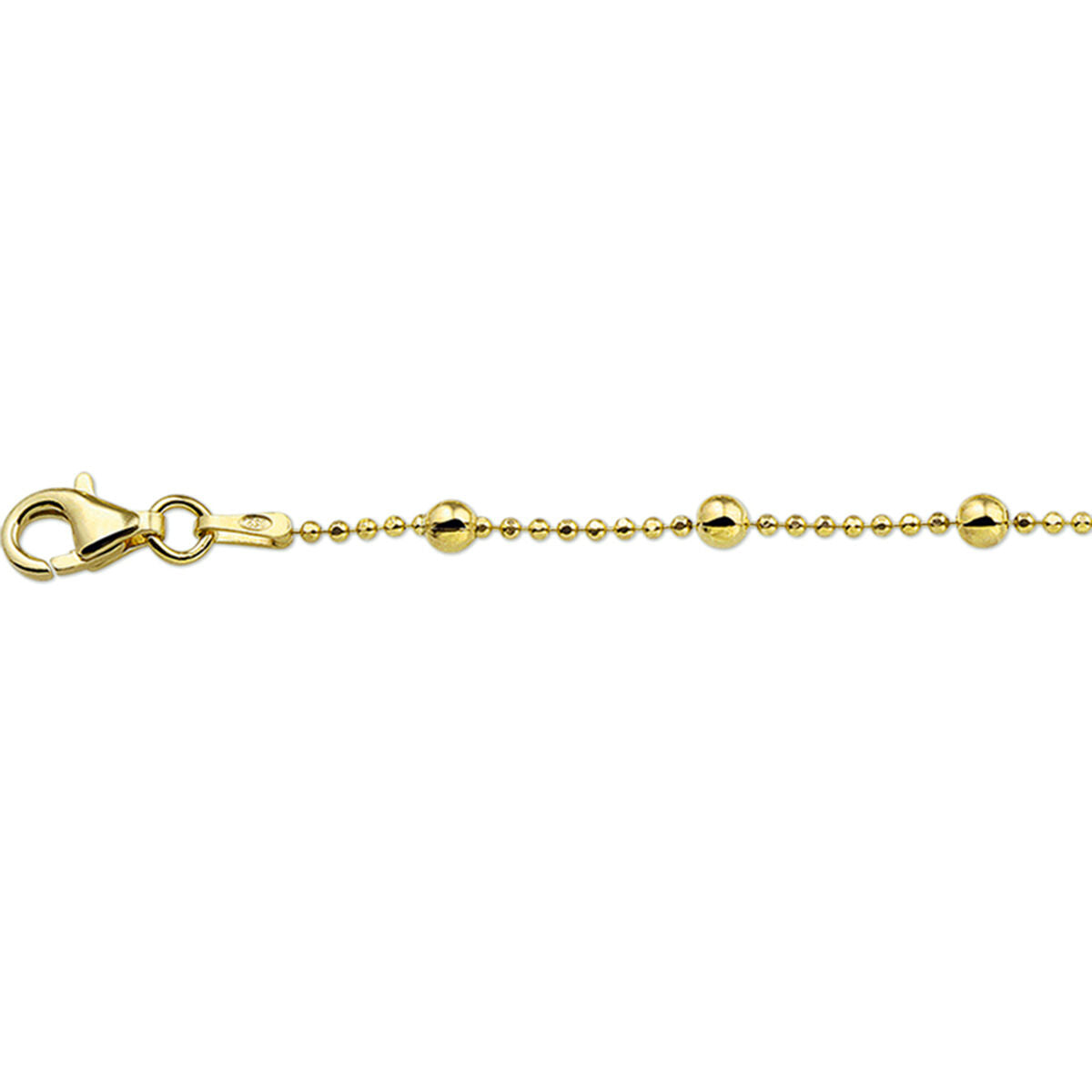 Bracciale in argento dorato con sfere, lunghezza 24 + 2 cm.