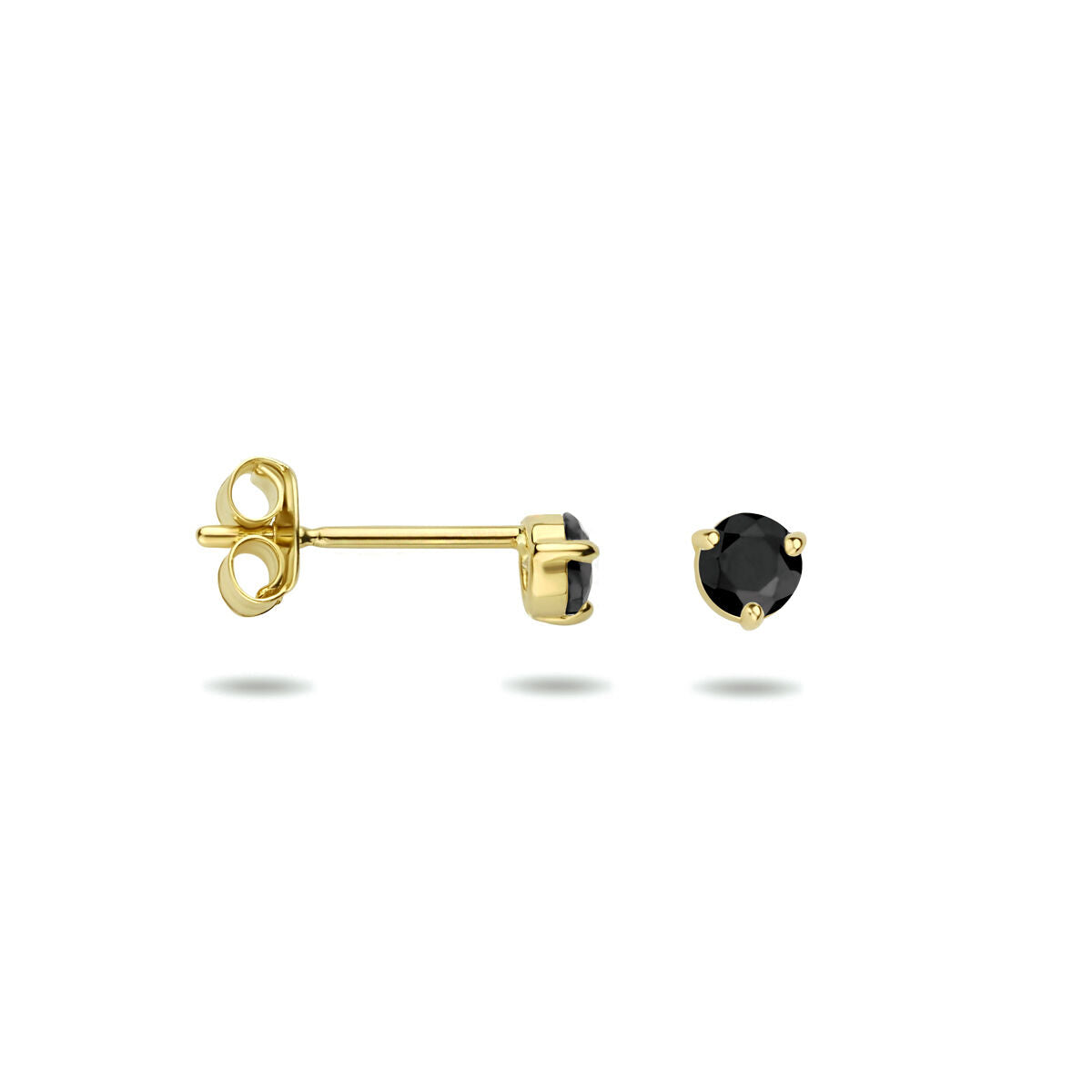orecchini a lobo zirconia nera oro giallo 14K