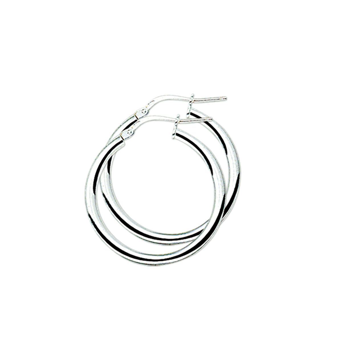 Orecchini alla creola in argento rodiato con forma tubolare e finitura lucida.