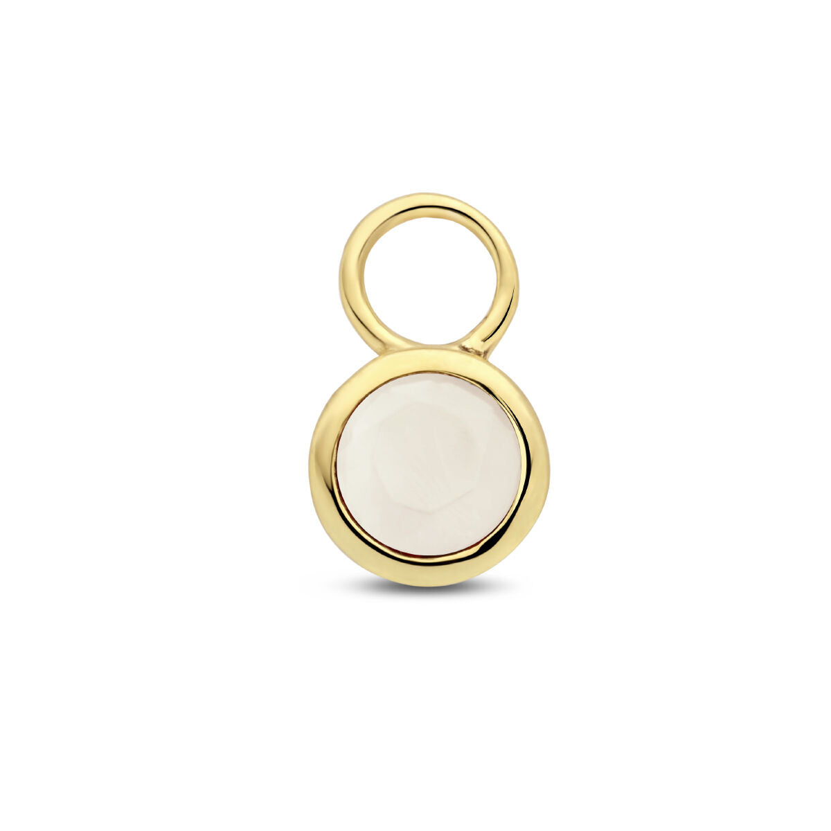 Ciondolo in oro giallo 14K con pietra di luna rotonda.