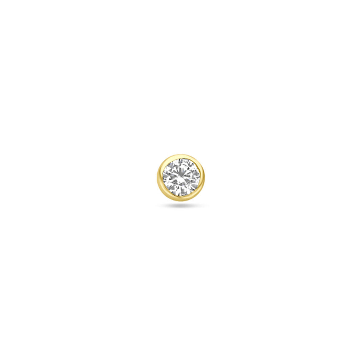 Piercing in oro giallo 14K con zircone da 3 mm, design a fondo piatto.