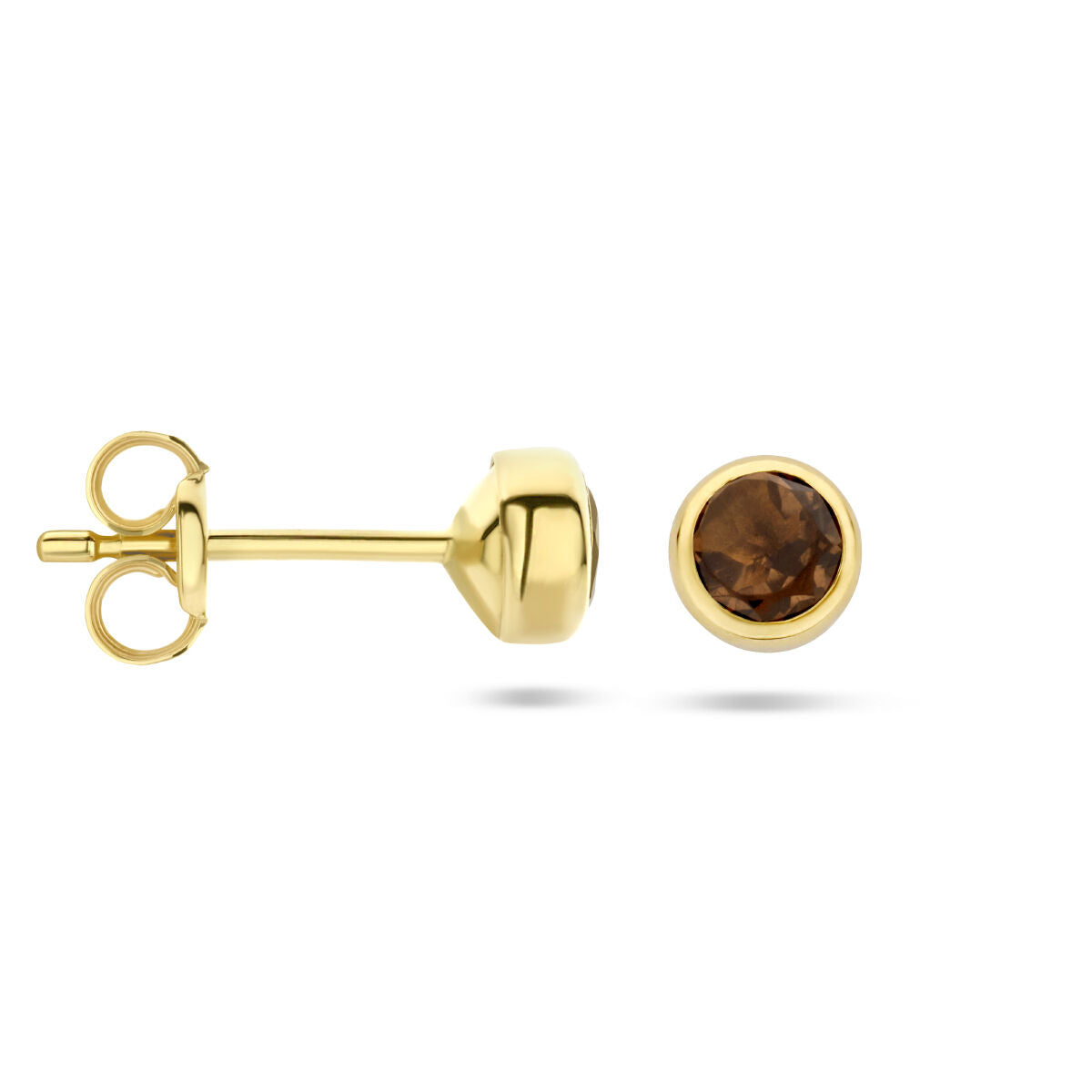 orecchini a bottone quarzo affumicato 14K oro giallo