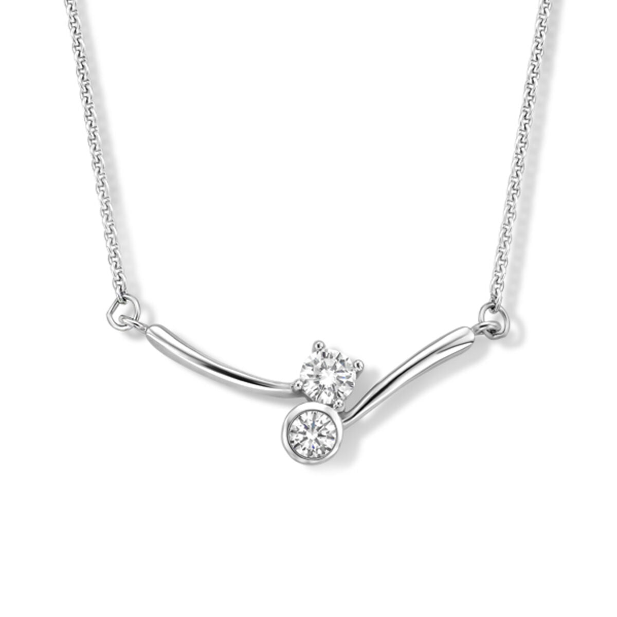 Collana in argento rodiato con inserto in zirconi, lunghezza 42-45 cm.