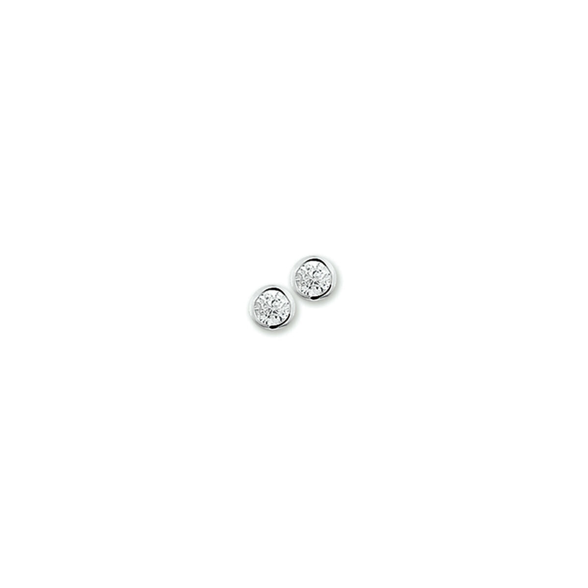 Orecchini in argento rodiato con zirconi, forma rotonda e finitura lucida.