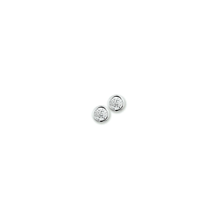 Orecchini in argento rodiato con zirconi, forma rotonda e finitura lucida.