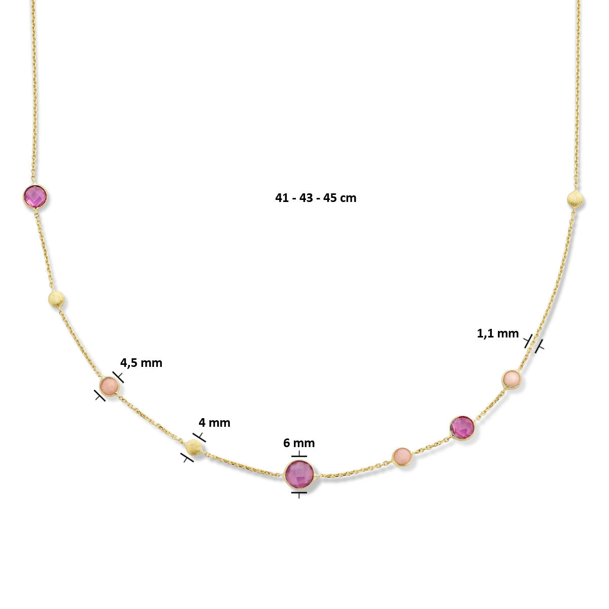 collana rubino, opale e cerchietti 41 - 43 - 45 cm oro giallo 14K