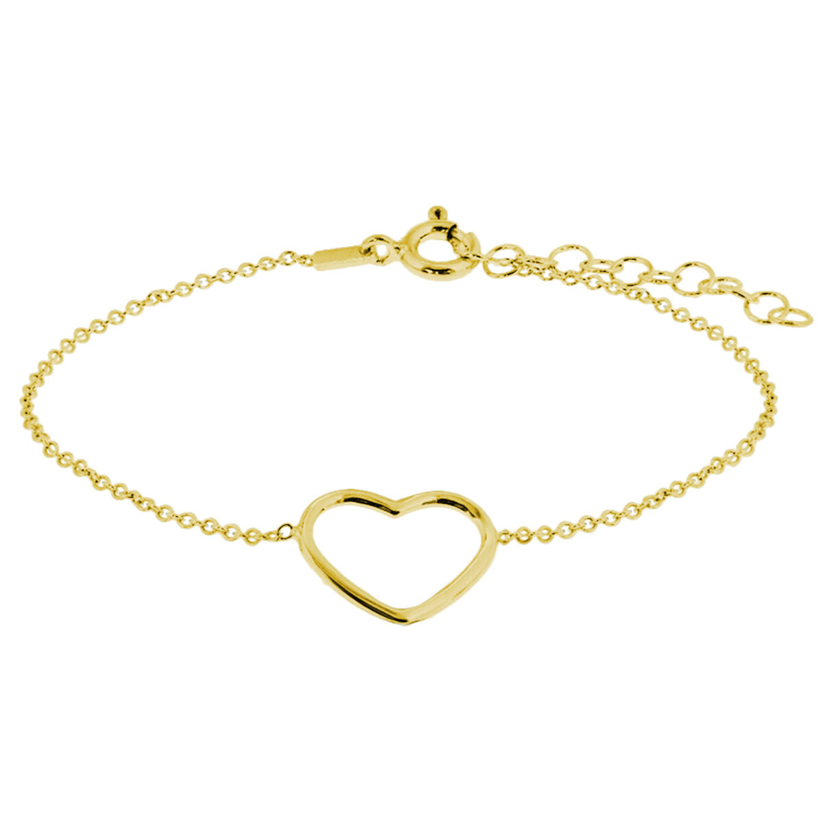 Bracciale in argento dorato con pendente a forma di cuore, lunghezza 16 + 3 cm.