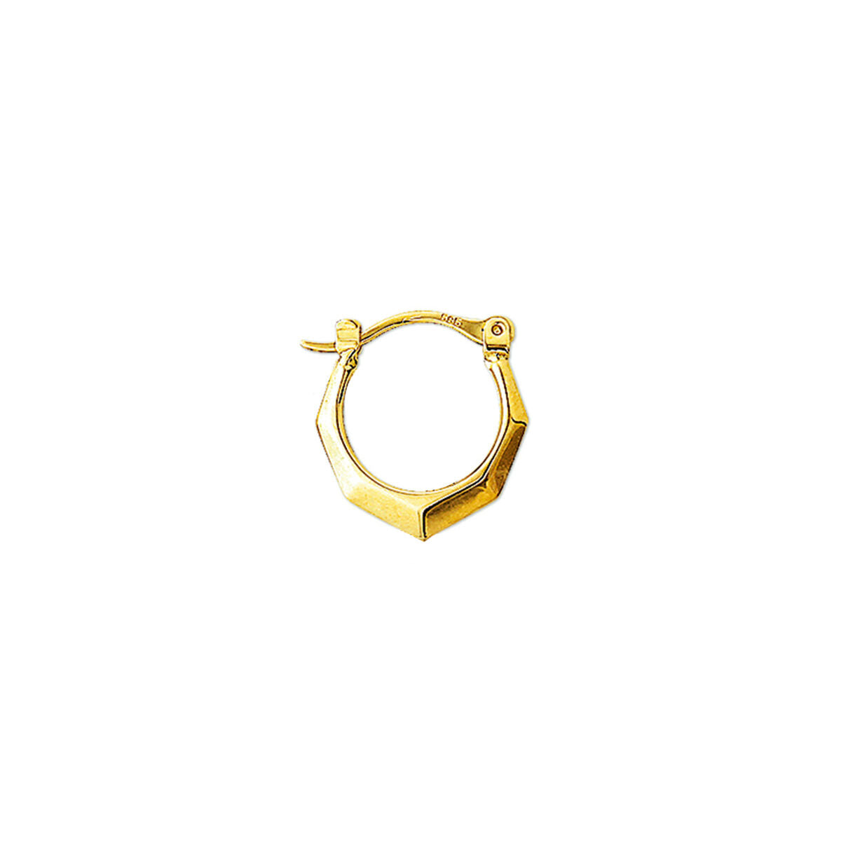 Orecchino in oro giallo 14K con forma esagonale e chiusura a scatto.