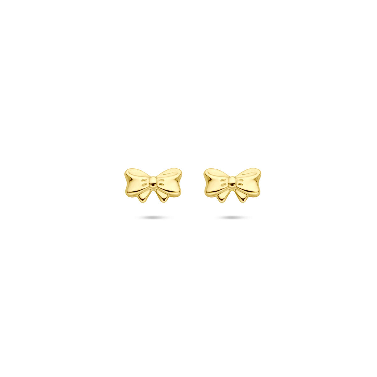Orecchini a forma di fiocco in oro giallo 14K, dimensione 5 mm.