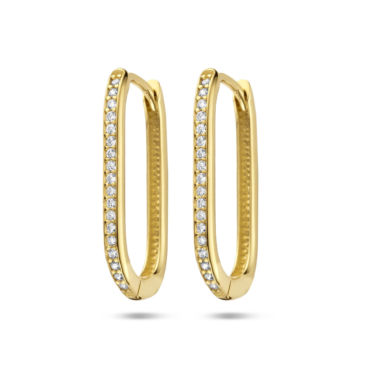 Orecchini alla creola in oro giallo 14K con zircone, forma a clip.