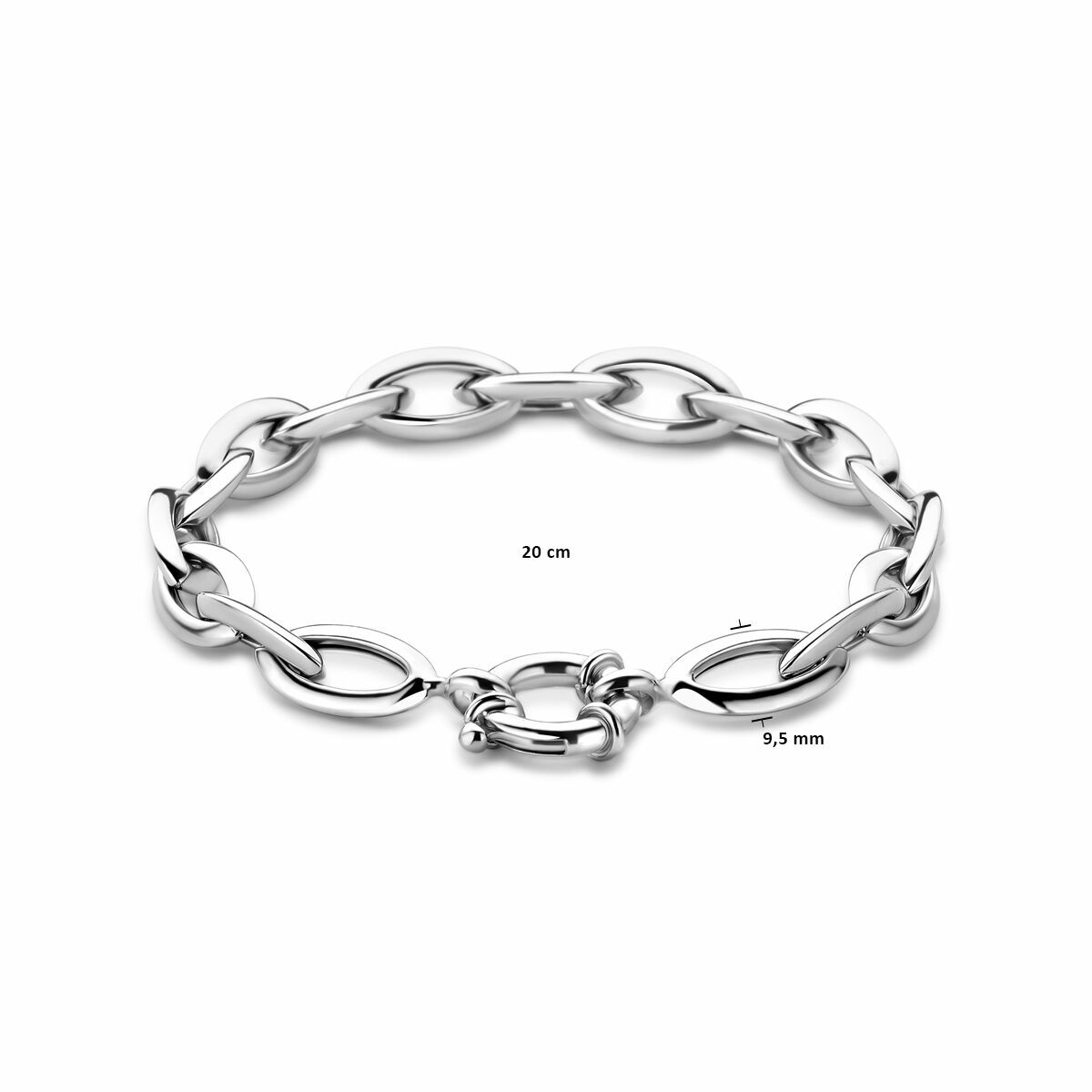 bracciale ancora 9,5 mm 20 cm con grande chiusura a molla argento rodiato