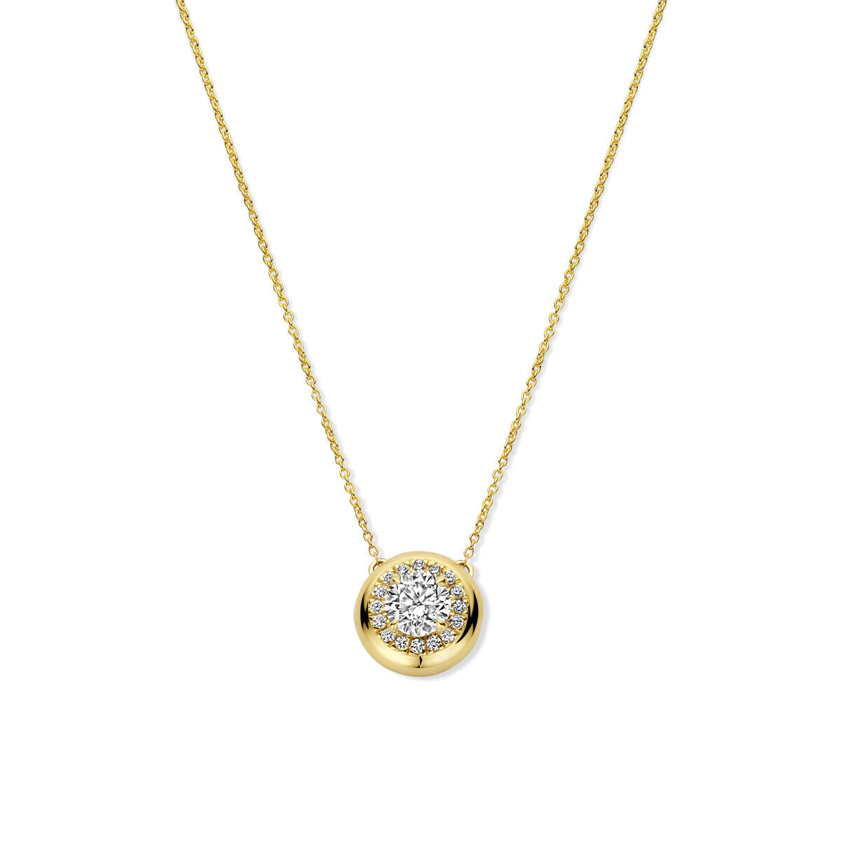 Collana in oro giallo 14K con diamanti lab-grown da 0,49 ct, design rotondo.