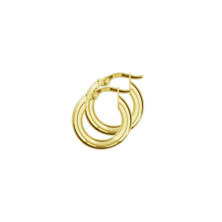 Orecchini alla creola in oro giallo 14K, spessore 3,0 mm, con design a tubo rotondo.