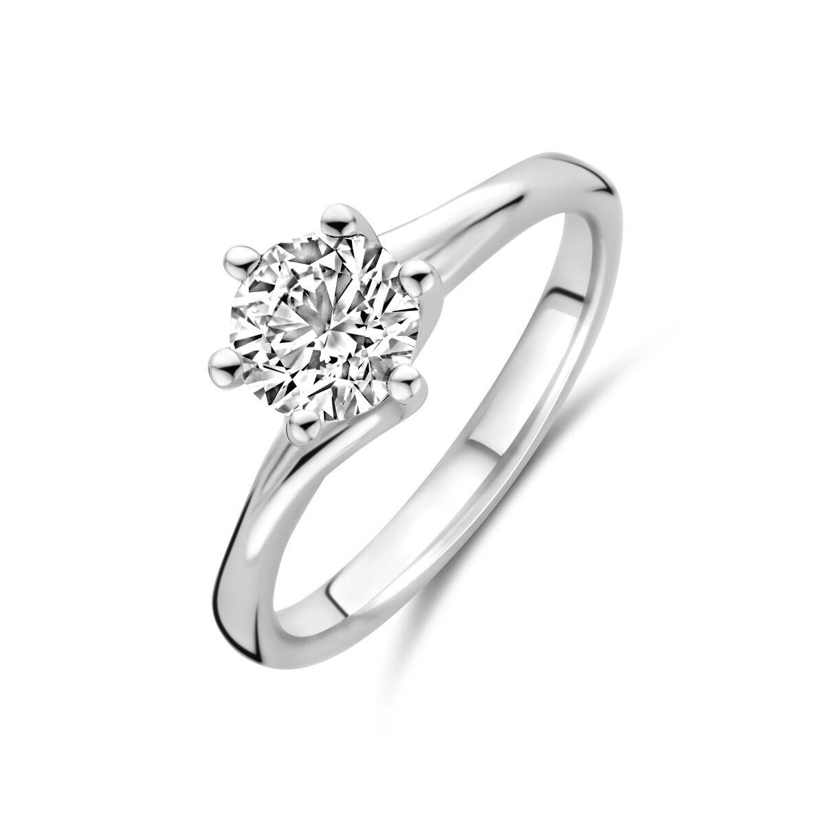 anello in oro bianco 14K con diamante lab-grown da 1.00ct, design semplice e brillante.