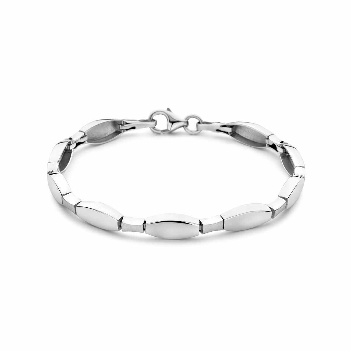 Bracciale da donna in argento rodiato, finitura lucida e opaca, con maglie ovali.