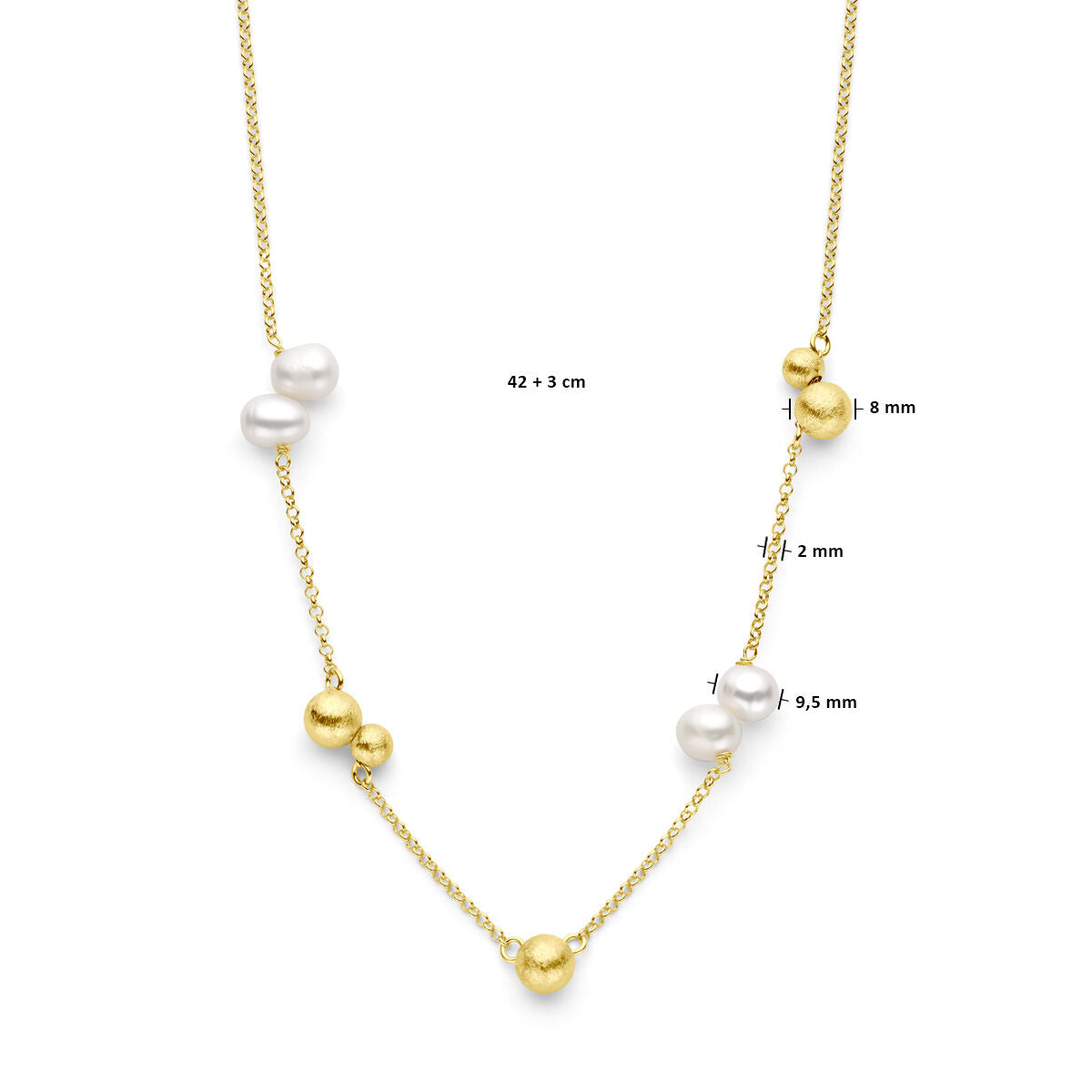 collana perle e palline 42 + 3 cm argento dorato (giallo)