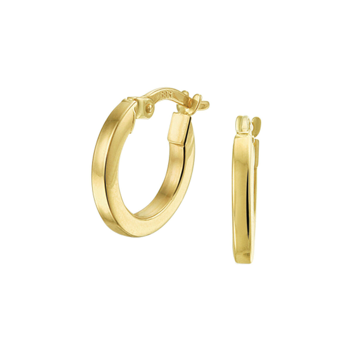 Orecchini a cerchio in oro giallo 14K, forma quadrata, spessore 2,0 mm.