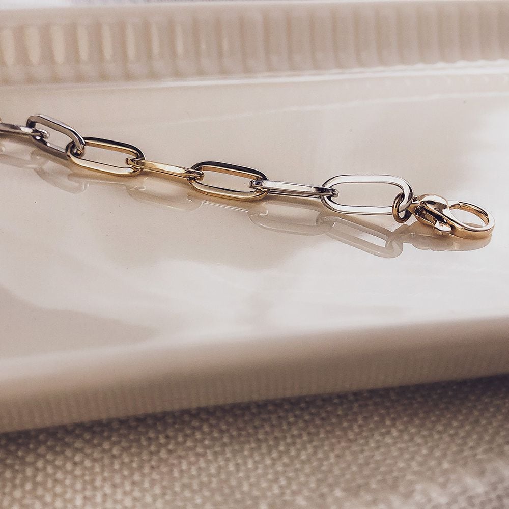 Bracciale in Oro Giallo/Bianco 14 Carati per Donna – 20 cm – Lusso Senza Tempo
