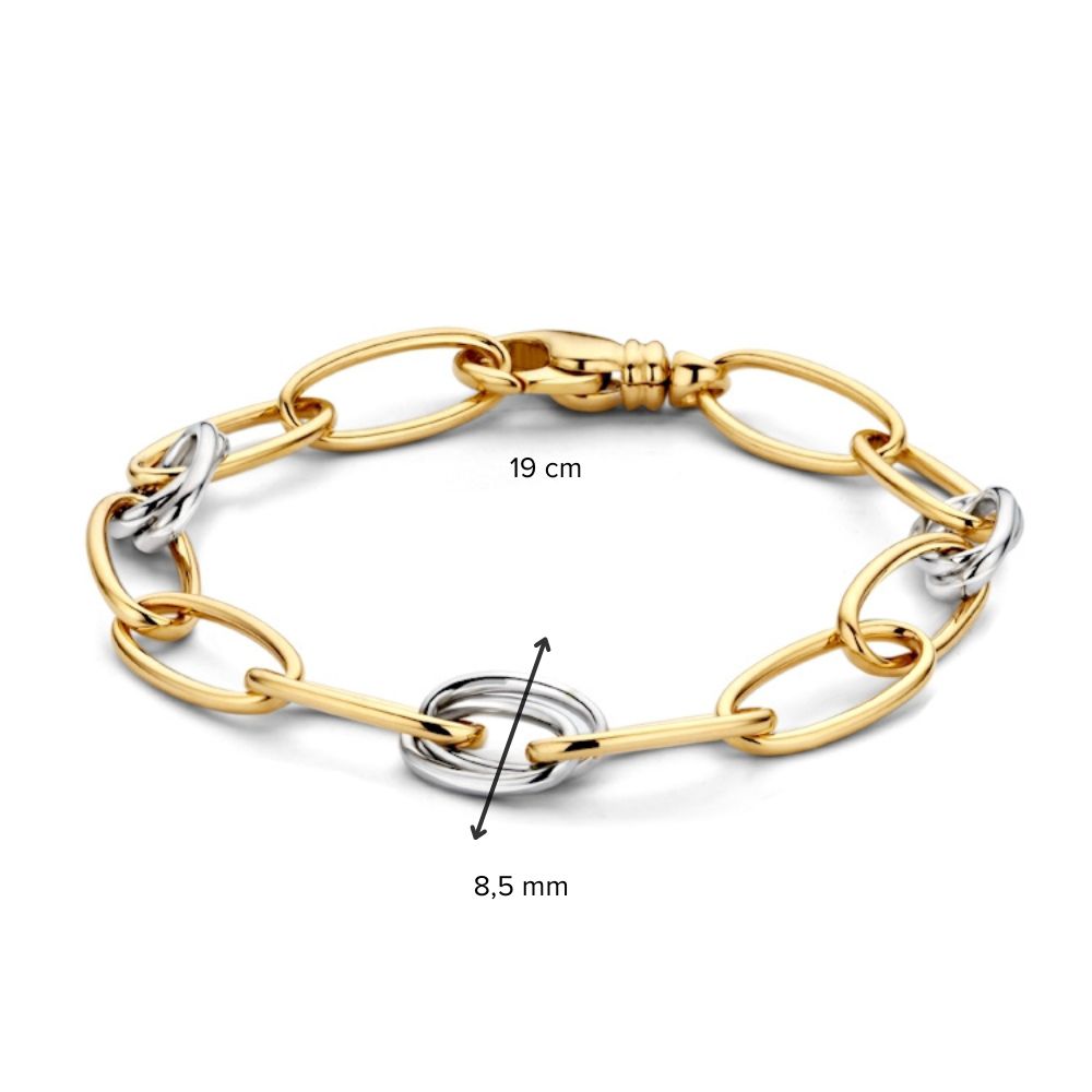 Lussuoso bracciale da donna in oro giallo e bianco 14 carati, 19 cm