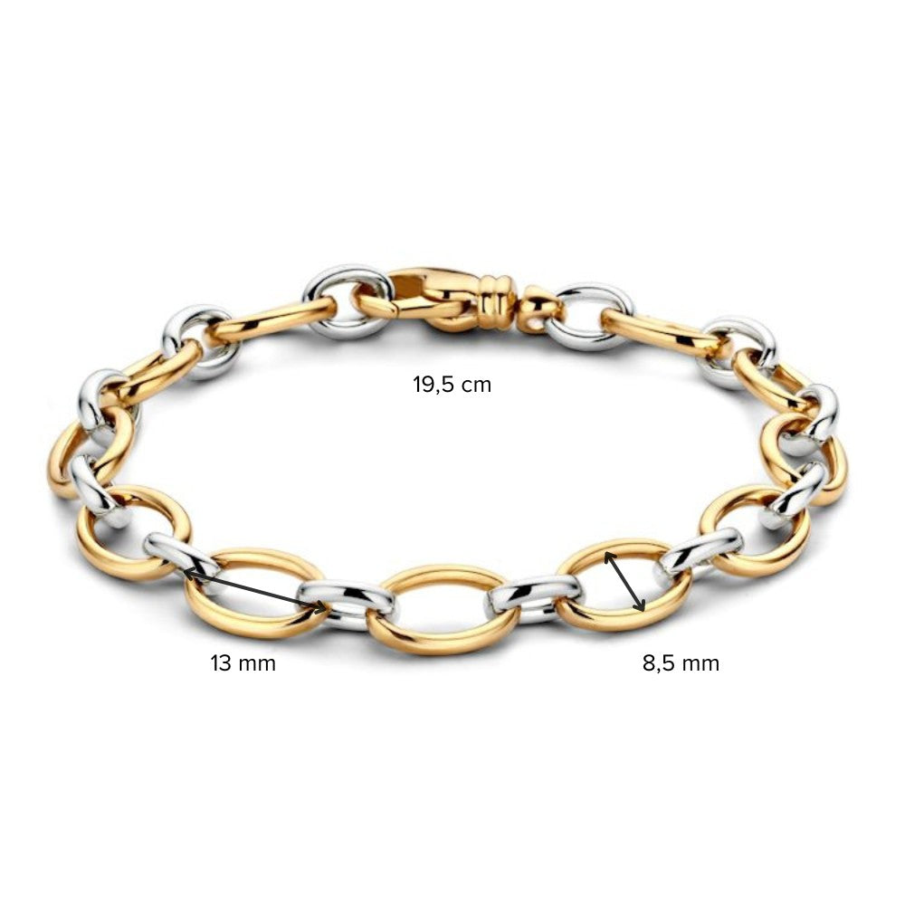 Elegante bracciale da donna in oro giallo e bianco 14 carati, 19,5 cm