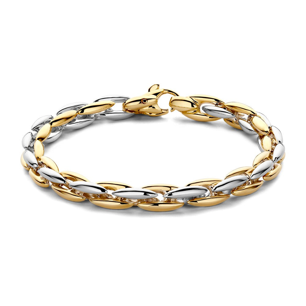 Bracciale bicolore con maglie ovali alternate in oro e argento.