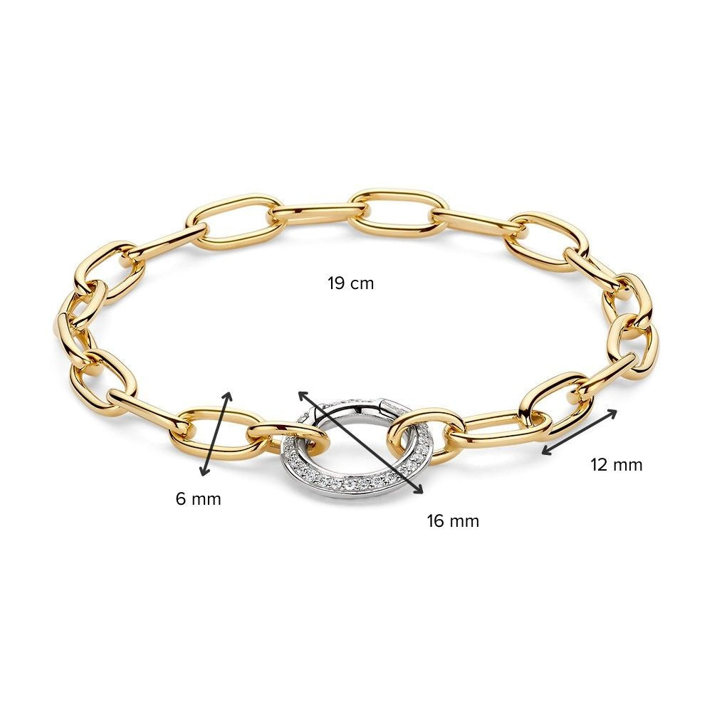 Elegante Bracciale a Catena in Oro Giallo con Chiusura a Molla in Oro Bianco e Diamanti – 14 Carati