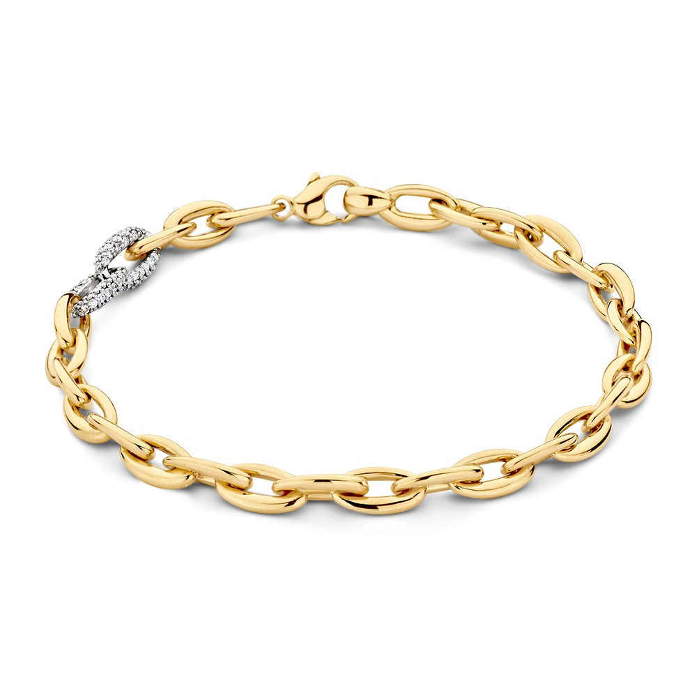 Bracciale in oro giallo con maglie ovali e chiusura decorata con diamanti da 0,50 ct.