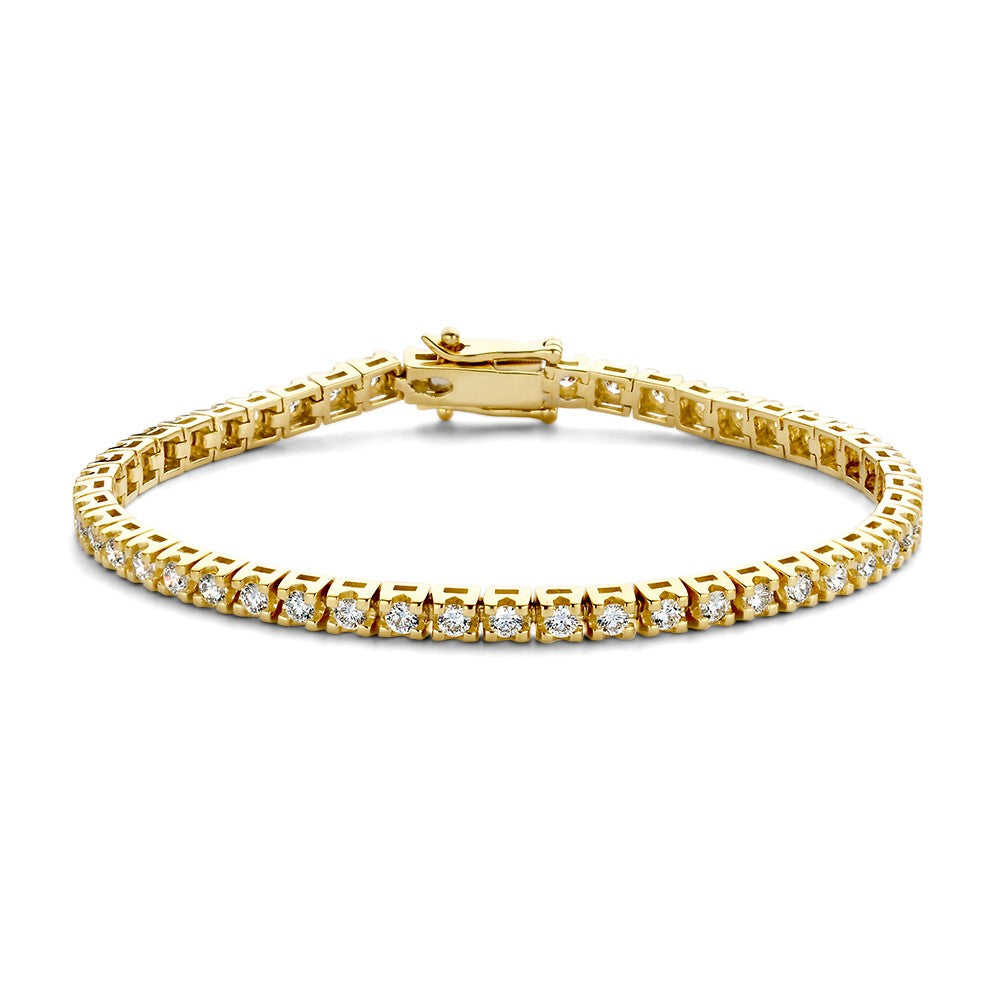 Bracciale in oro giallo con diamanti da 3,00 carati, design elegante e chiusura a scatto.