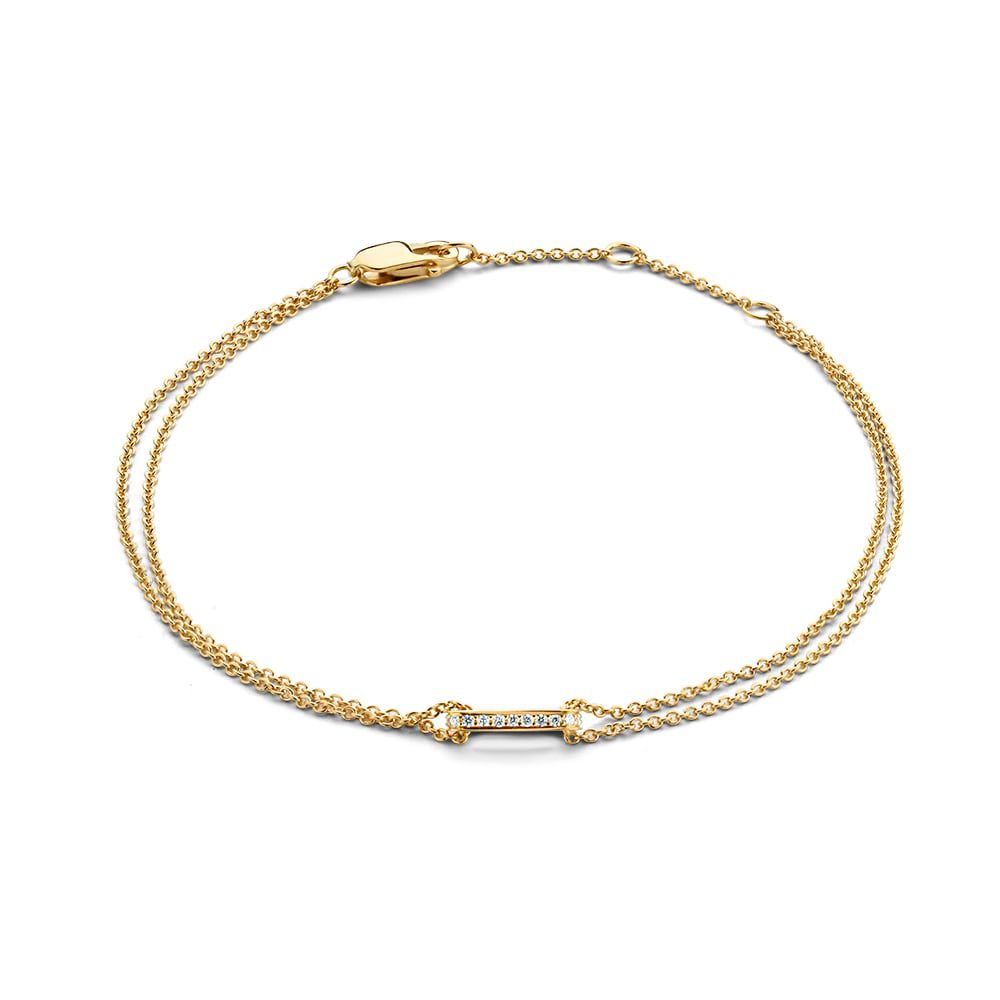 Bracciale in oro giallo con diamanti scintillanti, 14 carati, design elegante per donne.