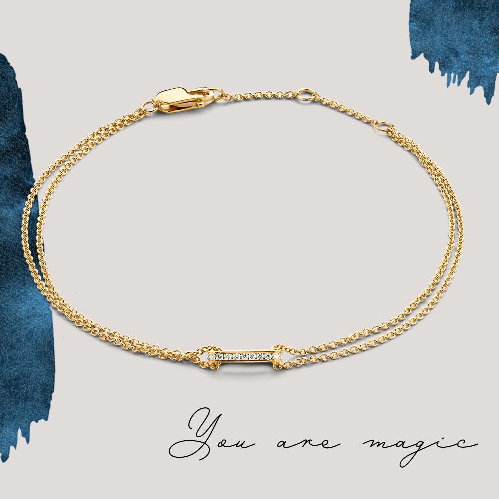 Bracciale in Oro Giallo con Diamanti Scintillanti – Oro 14 Carati, Diamante 0.06 Carati, Elegante Bracciale da Donna