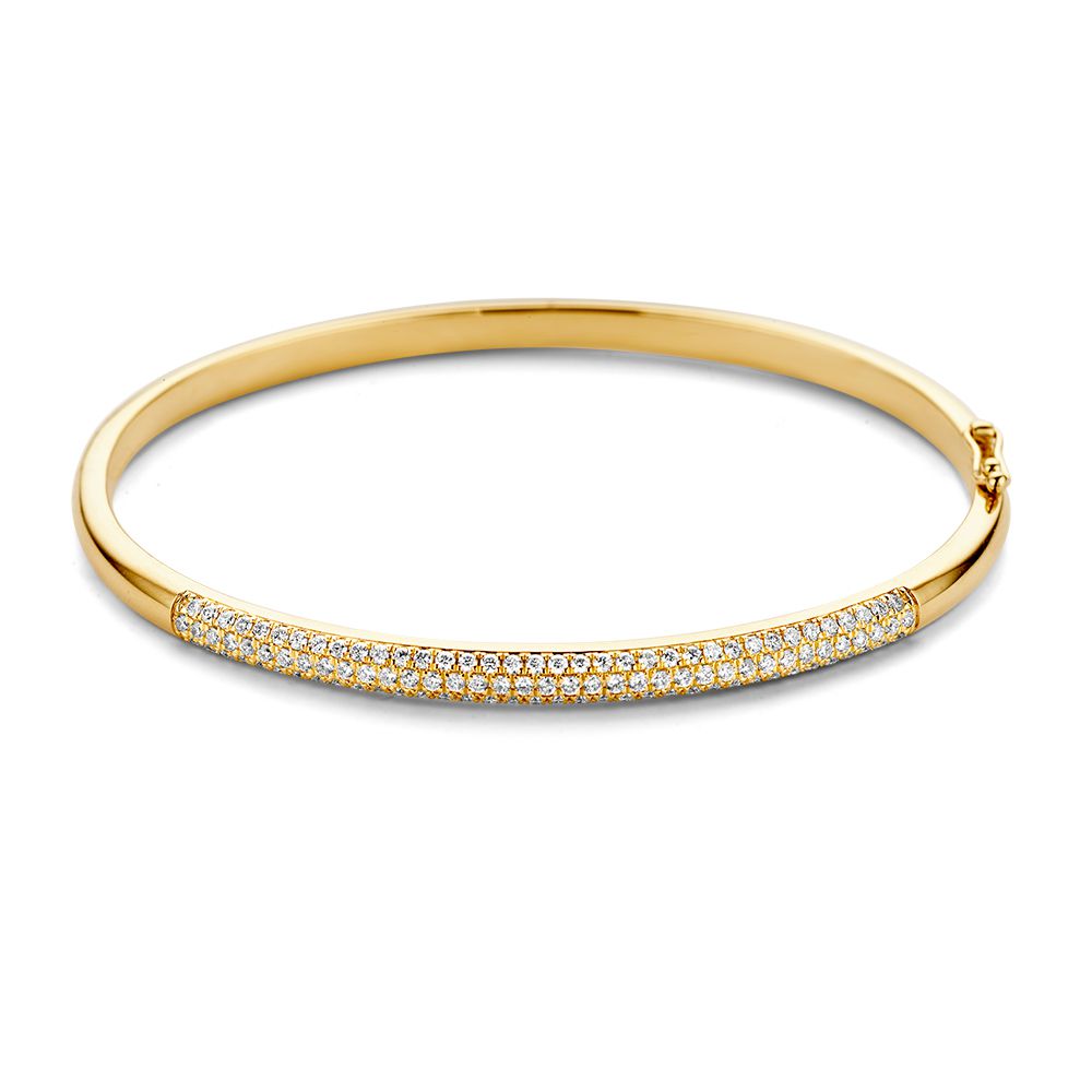 Bracciale rigido in oro giallo con diamanti in pavé, 14 carati, 1,02 carati di diamanti.