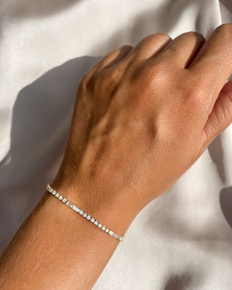 Bracciale Tennis in Oro Giallo con Diamanti Baguette e Brillanti – Oro 14 Carati, Diamante da 1,90 Carati, Bracciale di Lusso da Donna