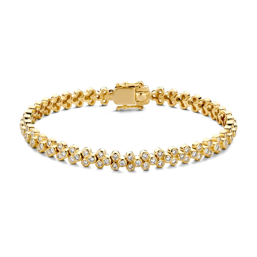 Bracciale in oro giallo con diamanti da 2,45 carati, design lussuoso per donne.