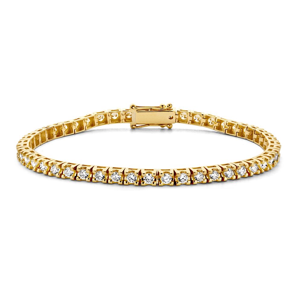 Bracciale in oro giallo con diamanti da 3.00 carati in incastonatura chaton, design lussuoso.