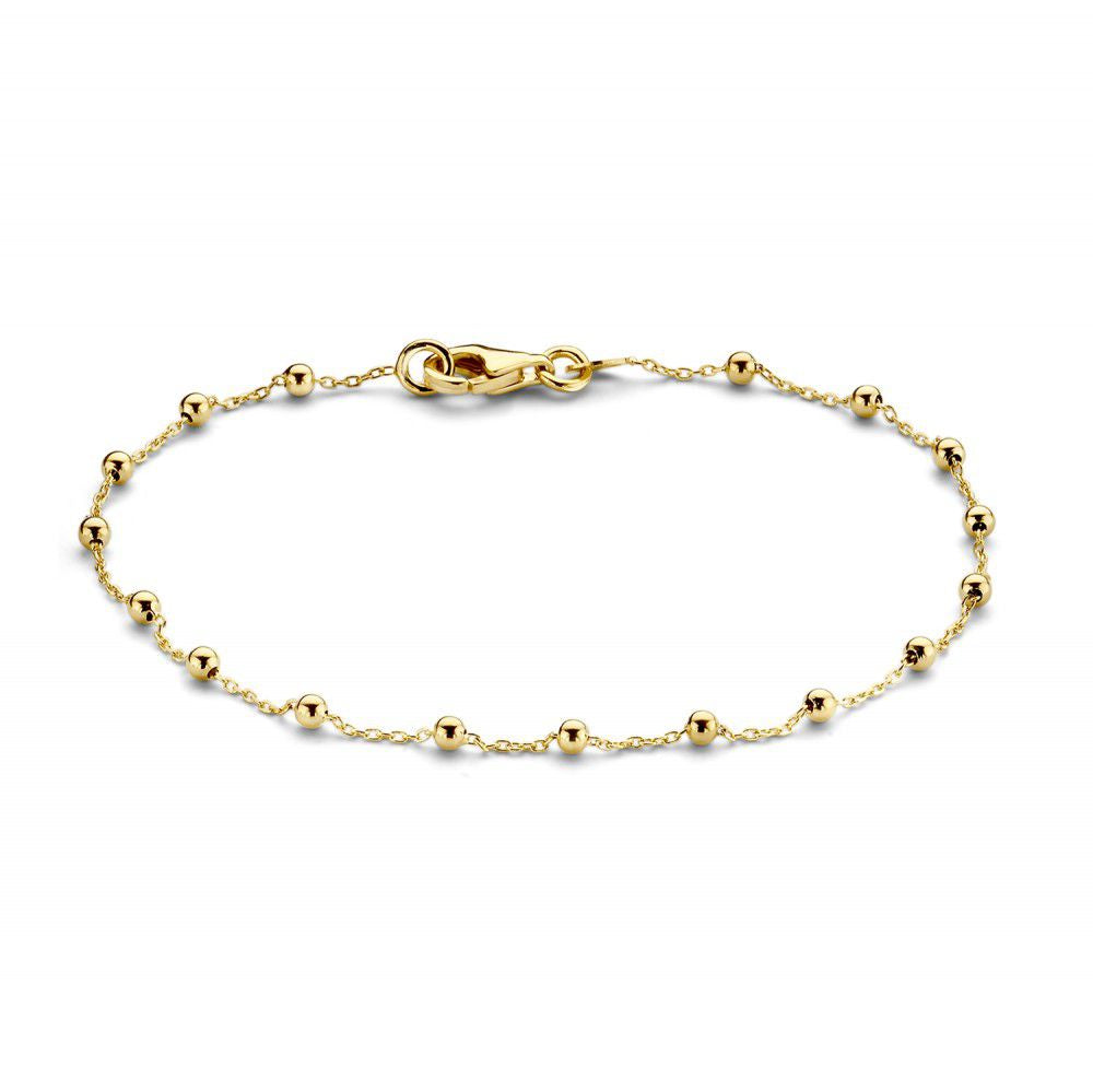 Bracciale in oro giallo 14 carati con pallini, lunghezza 19 cm.